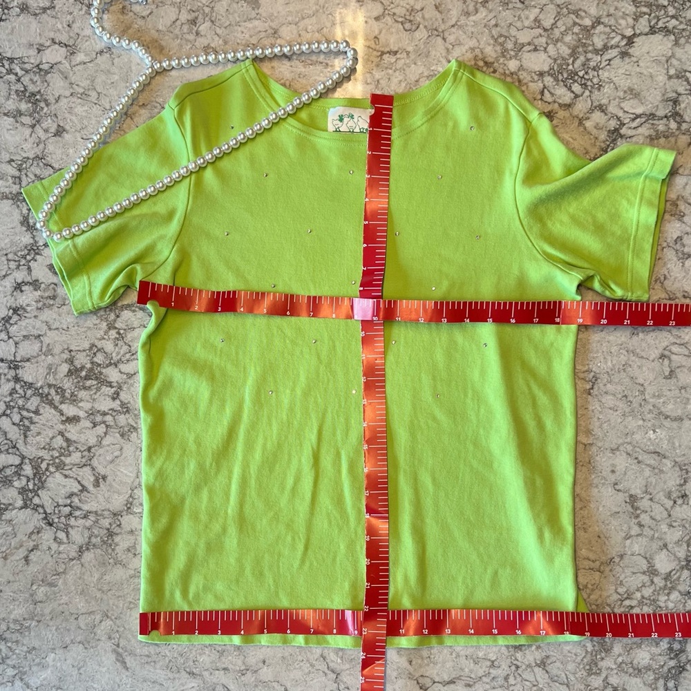 The Quacker Factory Green Embellished 100% Cotton Short Sleeve Top - Size Small - Picture 4 of 6